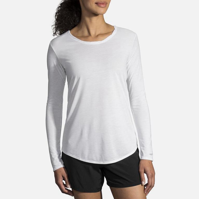 Brooks Distance Womens Long Sleeve Running Shirt - White - Indonesia (AIOL-76234)